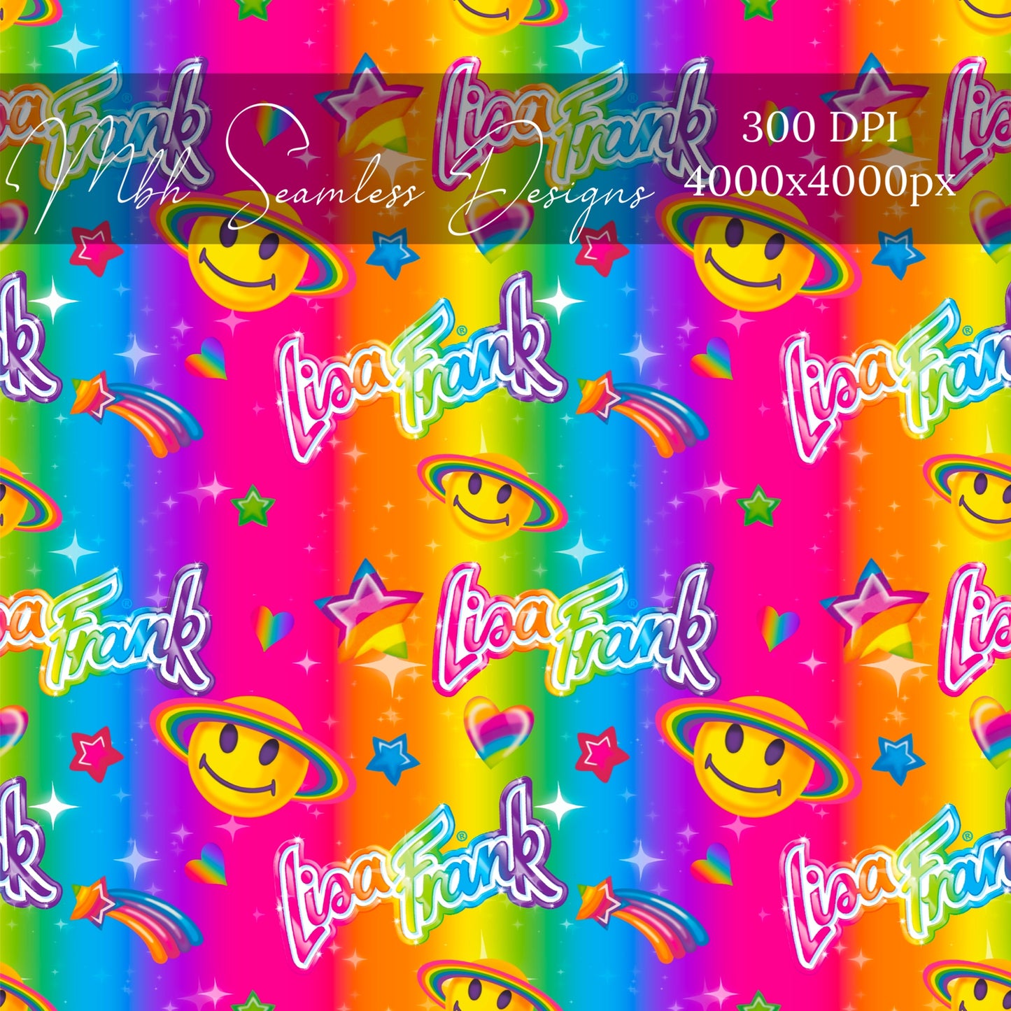 Rainbow Smiley Planet LF Seamless Pattern