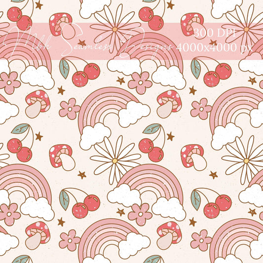 Distressed Retro Cherry Rainbows Seamless Pattern