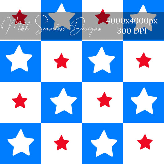 Fourth of July Checkered Stars Seamless Pattern