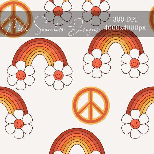 Retro Daisy Rainbow Seamless Pattern