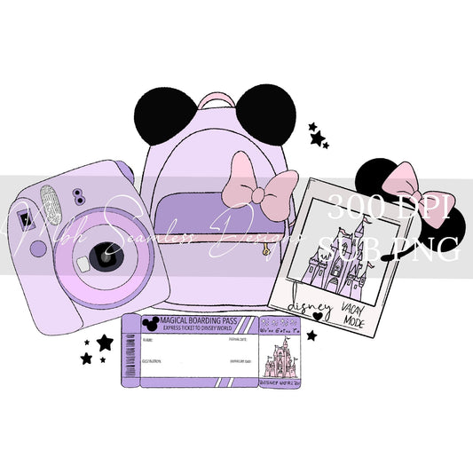 Purple Camera Polaroid Backpack Mouse PNG
