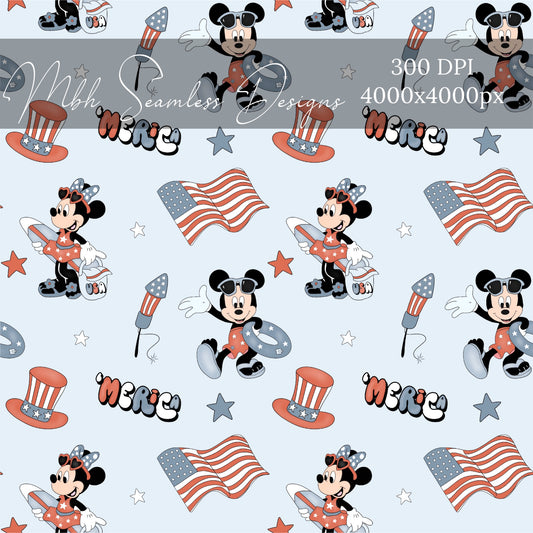 Mouse ‘Merica BLUE Seamless Pattern